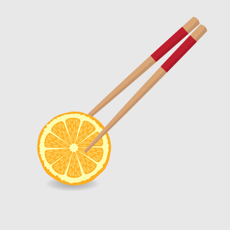 Round orange slice with chopsticksのイラスト素材