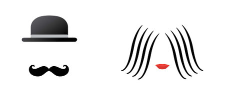 Woman hair and lips and man hat and mustache, woman and man symbolsのイラスト素材