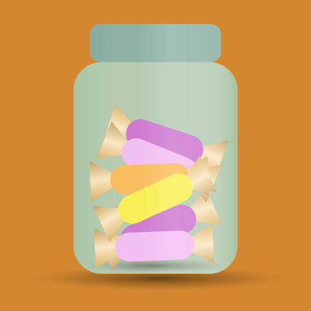 Jar with different colorful wrapped candies insideのイラスト素材