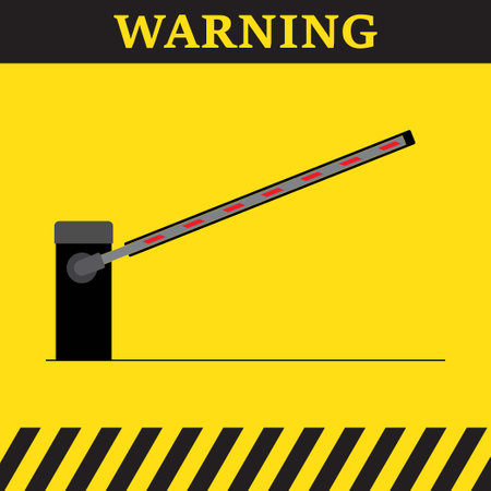 Warning symbol on yellow background with automatic car barrierのイラスト素材