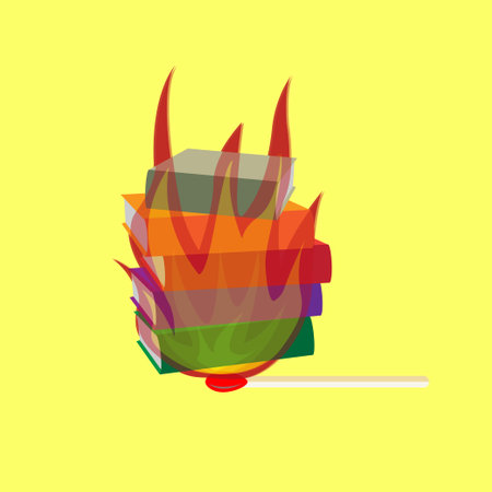 Pile of books burning in flames, conceptual vectorのイラスト素材