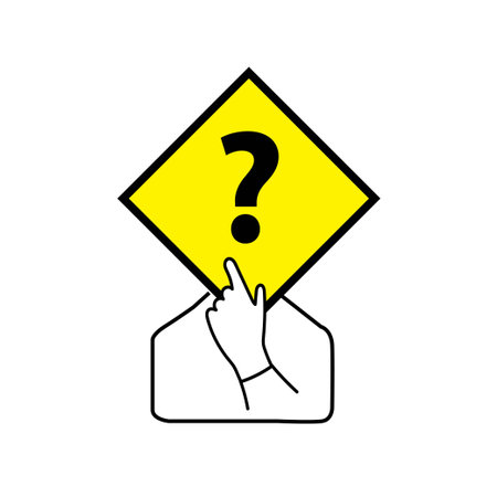 Person holding a yellow diamond shape with question mark on his face
