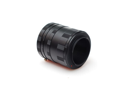 Macro extension tube on white backgroundの写真素材