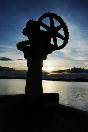 Silhouette water Gate with blue skyの写真素材