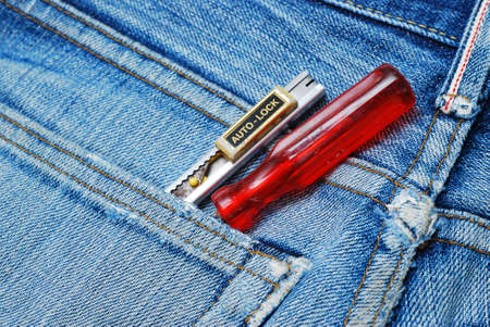 engineer equipment in back pocket jeansの写真素材