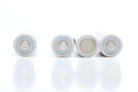 rechargeable batteries on white backgroundの写真素材