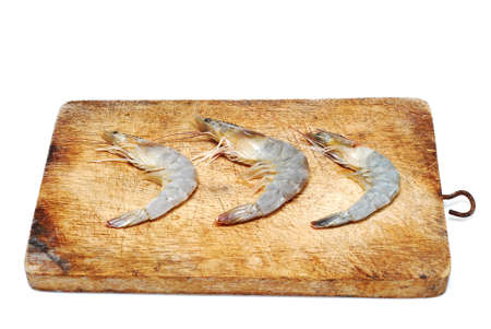 prawn and Cutting board on white backgroundの写真素材