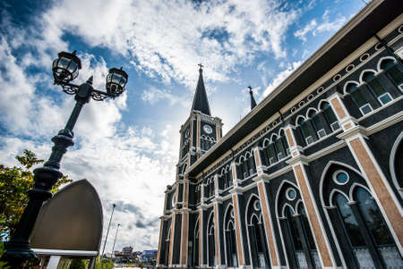 Gothic church at Chantaburi Thailand and blue skyの写真素材