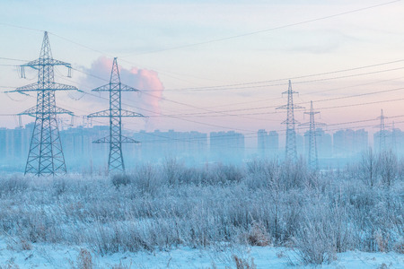 Frozen power linesの写真素材
