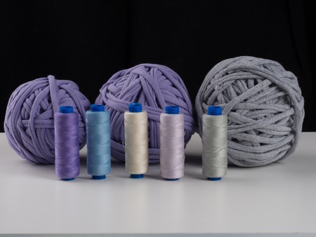 Photo of yarn on a black backgroundの写真素材