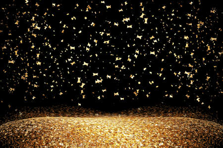 Gold glitter background place to display your product. Holidays luxury backdrop.の写真素材
