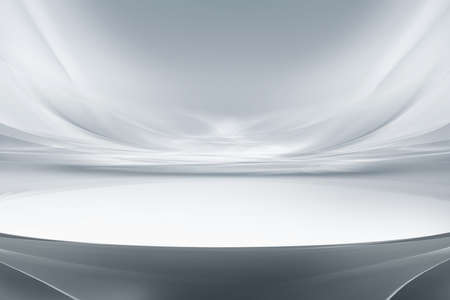 White grey perspective stage background. Fantasy futuristic sci-fi design. Empty room used for display your product.の写真素材