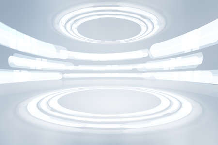 Empty stage intrior futuristic background. Reflection sci-fi room to display your commercial product.の写真素材