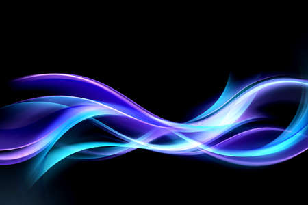 Blue glowing artistic waves. Blurred lines background. Abstract creative graphic design. Decoration wall concept.の写真素材
