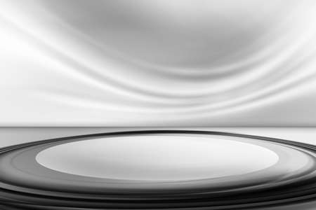 Empty room stage intrior futuristic background. Reflection wavy showcase to display your commercial product.の写真素材