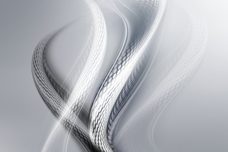 Grey and white dotted waves background. Futuristic abstract light design.