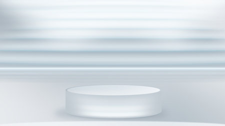 Futuristic empty room with light stage showcase for display products. Modern glowing wall background technology interior design. 3d illustration.の写真素材