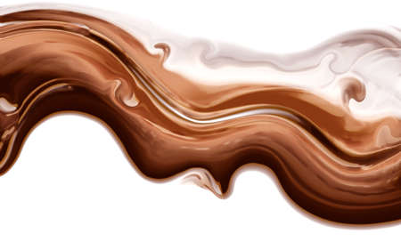 Chocolate fluid splash texture. Cocoa or coffee cream delicious food background. Tasty nougat yogurt cream or peanut butter dessert.の写真素材