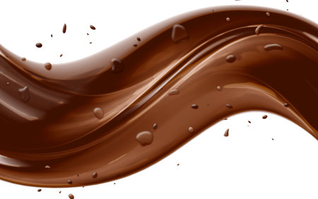 Chocolate fluid drop splash texture. Cocoa or coffee cream delicious sweet food background. Tasty nut yogurt cream or peanut butter dessert.の写真素材