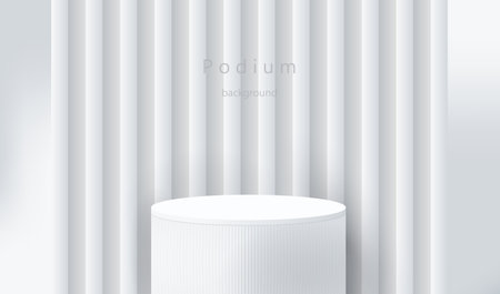 Realistic white and gray stand podium with rectangular background. Vector luxury geometric platform. Abstract minimal scene for mockup your products. Empty stage for showcase andのイラスト素材