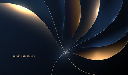 Luxury golden line wave with glitter light and overlapping circles design on dark blue background. Vector illustrationのイラスト素材