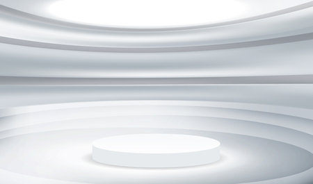 Podium platform display white and gray background. Empty room studio texture. Geometric wall vector design.のイラスト素材