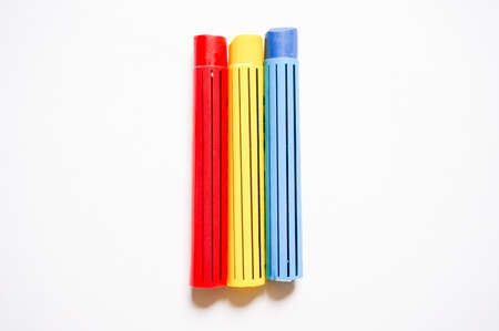 crayons primary color  red blue yellowの写真素材