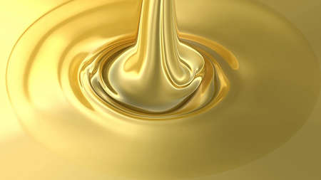 Liquid gold background. Beautiful yellow gold glitters in the light. A stream of liquid gold flows down.の写真素材