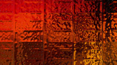 Red background made of rectangular elements. Beautiful abstraction with smooth textures. The wall is made of liquid glass.の写真素材