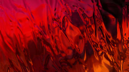 Red background with liquid textures. Beautiful wavy abstraction with smooth lines. Vibration on the liquid.の写真素材