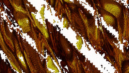 A beautiful golden abstract with uneven oblique lines on a white background. A texture consisting of small bubbles of yellow and brown color.の写真素材