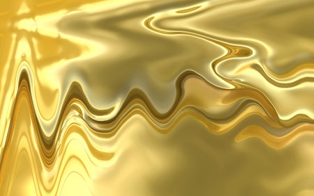 Liquid gold flows in wavy lines. Beautiful golden background with yellow shades and reflections....