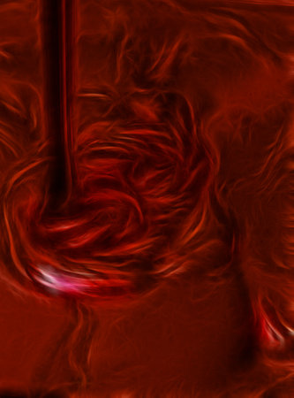 Dark red abstract with light sinuous lines and a circle. Beautiful and gloomy texture. A red background that resembles thick smoke.の写真素材
