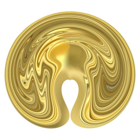 Round, golden figure on a white background, isolated. An abstraction made of liquid gold. Round...