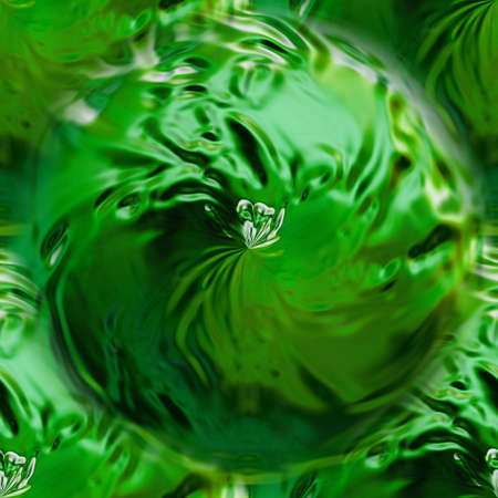 Seamless green background with round textures. Beautiful wavy abstraction with smooth lines. Abstract circles on liquid glass.の写真素材