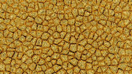 The golden surface of the cobblestone pavement. The texture is yellow with sun glare. Golden background.の写真素材