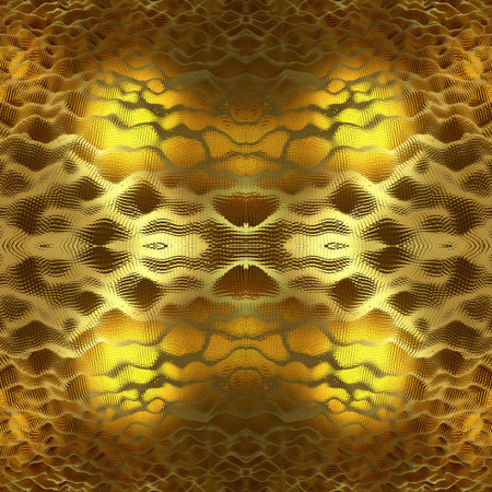 Seamless mirrored golden texture with wavy cubes. Golden futuristic background with square elements....