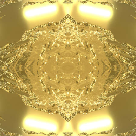 Golden, rough surface with sun glare. Gold seamless background with mirror pattern.の写真素材