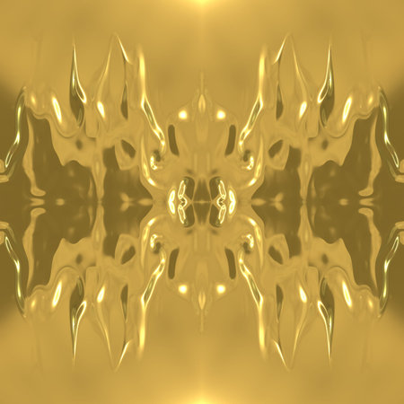 Golden texture of fire with sun glare. Yellow, seamless gold background. With a mirror pattern. 3D image.の写真素材
