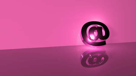 Pink, a metallic @ symbol with a flare, is located on a pink background. 3D image of the symbol At. 3D rendering.の写真素材