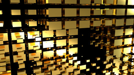 Golden abstraction with lots of cubes. Abstract background with flying gold cubes on a black...