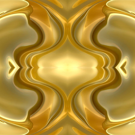 Beautiful symmetrical seamless gold abstraction with spilled liquid gold. Yellow background of...
