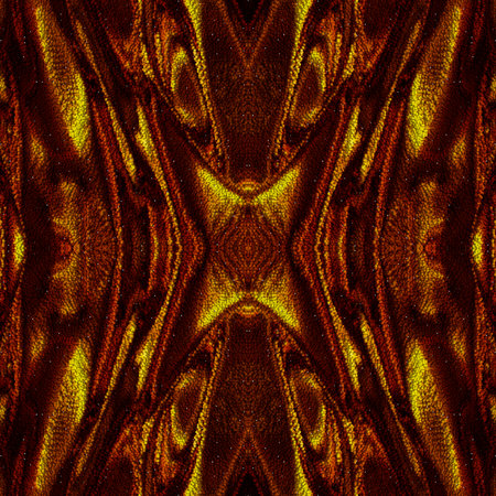 Beautiful golden seamless abstraction with uneven lines. A texture consisting of small yellow and brown bubbles with symmetrical patterns. Crumpled golden fabric.の写真素材
