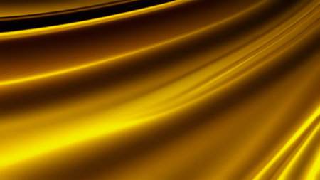 yellow gold background. Bright satin fabric with diagonal pleats. generated AI.の素材