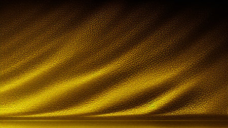 Yellow, golden fabric with texture. The surface is made of leather with folds. Yellow gradient background. generated AI.の素材