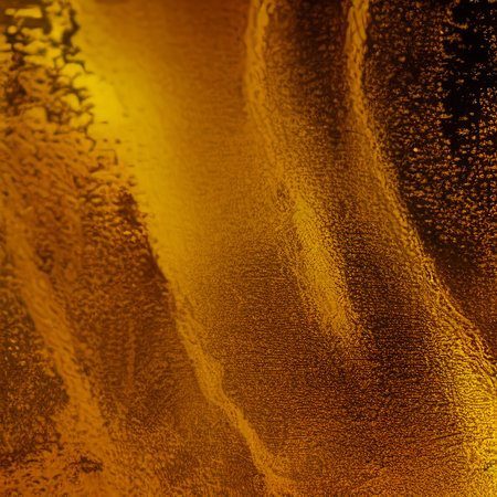 liquid gold. Splashes of liquid gold with flying drops. Yellow blurred abstraction. generated AI.の素材