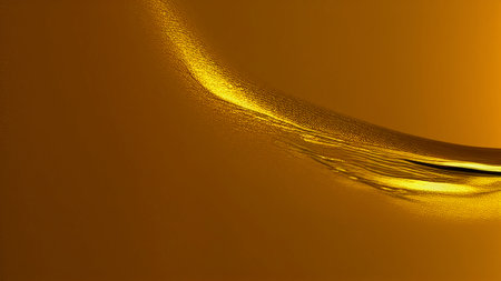Yellow background with golden element. Bright satin fabric with a fold. generated AI.の素材