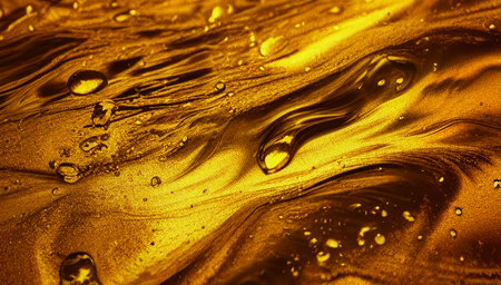 beautiful golden abstraction. Golden waves with splashes. A stream of beautiful golden liquid. generated AI.の素材