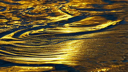 Beautiful golden abstraction with liquid gold. Golden waves with yellow highlights. Streams of beautiful golden liquid. generated AI.の素材