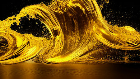 beautiful golden abstraction. Golden waves on a black background. generated AI.の素材